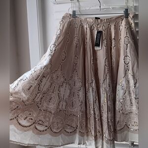 S.L. Fashions Light Tan Embellished A-Line Skirt NWT